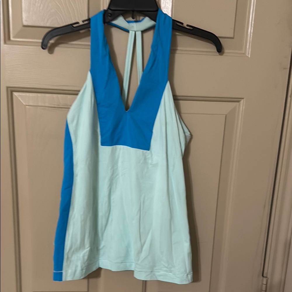 Lululemon Athletica Blue and Green Sleeveless Tank Top with Cut Out Tie Front